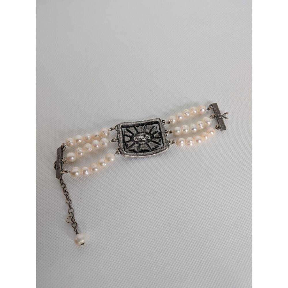 HALEY HILL SILVERTONE PEARL & RHINESTONE 3 STRAND BRACELET 1 1/2 X 7-9" - Picture 5 of 8
